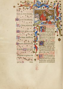 Zmartwychwstanie; Inicjał R: Śpiący żołnierz autorstwa Master of the Brussels Initials
