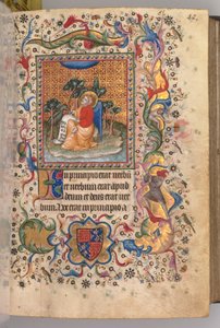 Godzinki Karola Szlachetnego, króla Nawarry (1361-1425): fol.1r, św. Jan Ewangelista autorstwa Master of the Brussels Initials and Associates