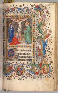 Godziny Karola Szlachetnego, króla Nawarry 1361-1425: fol. 185r, Ukrzyżowanie, ok. n.e. 1405. autorstwa Master of the Brussels Initials and Associates