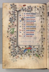 Godziny Karola Szlachetnego, króla Nawarry 1361-1425: fol. 2v, luty, ok. godz. 1405. autorstwa Master of the Brussels Initials and Associates