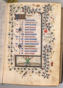 Godziny Karola Szlachetnego, króla Nawarry 1361-1425: fol. 3r, marzec, ok. godz. 1405. autorstwa Master of the Brussels Initials and Associates