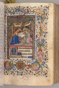 Godziny Karola Szlachetnego, króla Nawarry 1361-1425: fol. 67r, szopka, c. 1405. autorstwa Master of the Brussels Initials and Associates