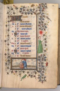 Godziny Karola Szlachetnego, króla Nawarry 1361-1425: fol. 8r, sierpień, ok. godz. 1405. autorstwa Master of the Brussels Initials and Associates