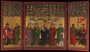 Tryptyk Ołtarzowy Burg Weiler Ołtarz z Matką Boską z Dzieciątkiem i Świętymi, ca. 1470. autorstwa Master of the Burg Weiler Altar