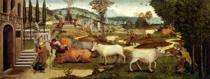 Pasje Pasiphae, żony króla Minosa z Krety, z Historii Tezeusza (olej na desce) autorstwa Master of the Campana Cassoni