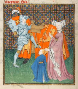 Harley 4431, f.135v Fragment Hectora i Andromachy, z „Księgi królowej” Christine de Pizan (welum)