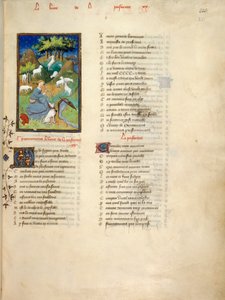 Harley 4431, fol.221 Pasterka obserwuje swoje stado, z Le Dit de la Pastoure, z „Dzieła zebrane Christine de Pisan” 1410-11 (welum)