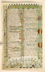 Dodać. 28841, f.2v: Gąsienice, ślimaki i inne owady, z traktatu o cnotach i wadach oraz anonimowa historia prozy Sycylii (fragment), ok. 1330-40 (welum)