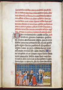 Cotton Tiberius B. VIII f.47v Król zdejmujący szaty wierzchnie, ilustracja z „Księgi koronacyjnej Karola V, króla Francji”