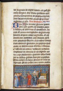 Cotton Tiberius B. VIII f.50r Król przekazujący miecz Seneszalowi (księciu Anjou), z „Księgi koronacyjnej Karola V, króla Francji”