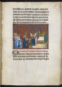 Cotton Tiberius B. VIII f.58r Król odbierający berło i dziewicę (