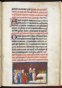 Cotton Tiberius B. VIII f. 69r Królowa odbierająca berło i virga z „Księgi koronacyjnej Karola V, króla Francji”