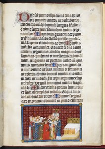 Cotton Tiberius B. VIII f.70r Baronowie podtrzymujący koronę królowej, z „Księgi koronacyjnej Karola V, króla Francji”