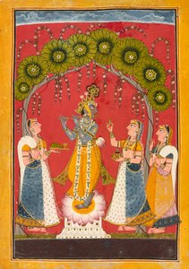 Krishna Floating, Folio z serii Dasavatar, ca. 1730. autorstwa Master of the Court of Mankot