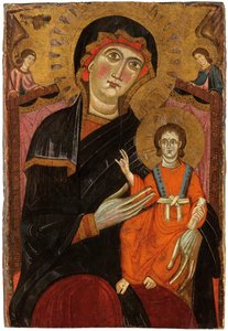 Madonna z Dzieciątkiem na tronie z dwoma aniołami autorstwa Master of the Crucifix No. 434