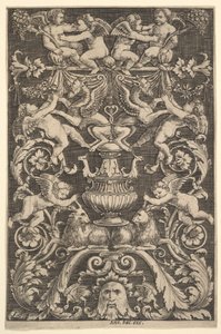 Panel ornamentu z figurami puttów, kozy i innych, 1530-60. autorstwa Master of the Die