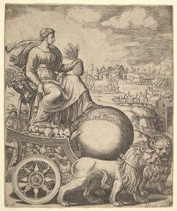 Kybele w swoim rydwanie ciągniętym przez dwa lwy, 1530-60.