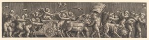 Układ fryzowy przedstawiający Triumf Miłości, Kupidyn w rydwanie prowadzonym przez kozy, mężczyzna..., 1530-60. autorstwa Master of the Die