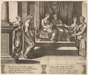 Płyta 3: Dwie siostry Psyche są poślubione królom, z „Bajki o Psyche”, 1530-60. autorstwa Master of the Die