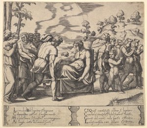 Płyta 5: Psyche niesiona na ściółce, z „Bajki o Kupidyna i Psyche”, 1530-60. autorstwa Master of the Die