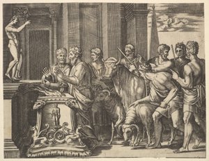 Ojciec Psyche konsultujący się z wyrocznią, z „Bajki o Psyche”, 1530-60.