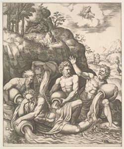 Bogowie rzeki pocieszają Peneusza za utratę córki, Daphne z „The Story of Apo…, 1530-60”.
