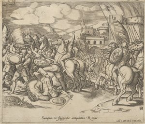 Lustro rzymskiej świetności: Zwycięstwo Scypiona [nad Syphaxem], XVI wiek. autorstwa Master of the Die