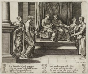 Dwie siostry Psyche są poślubione królom; ...Psyche jest przedstawiana królowi autorstwa Master of the Die