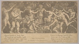 Ofiara dla Priapa w formie posągu pośrodku, Bachus i sa..., 1530-60.