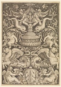 Groteska z delfinami i skrzydlatymi lwami autorstwa Master of the Die, Italian or German, 1530 1560