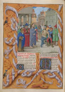 Temporale (pierwsza część: od I Niedzieli Adwentu do Wielkiej Soboty). Chrystus wypędzający głupiego diabła (III Niedziela Wielkiego Postu). Obramowanie i dwie kolumny tekstu z inicjałami.