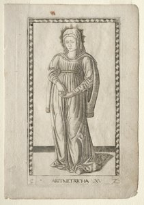 Arytmetyka z Tarocchi, seria C: Liberal Arts, #25, przed 1467. autorstwa Master of the E Series Tarocchi