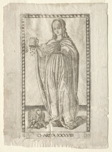 Charity from the Tarocchi, seria B: Cosmic Principles & Virtues, #38, przed 1467. autorstwa Master of the E Series Tarocchi
