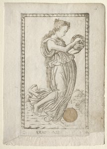Liryka Erato i poezja miłosna z serii Tarocchi D..., przed 1467. autorstwa Master of the E Series Tarocchi