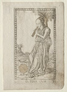 Euterpe (muzyka, liryka) (z serii Tarocchi D: Apollo and the Muses, #18) autorstwa Master of the E Series Tarocchi