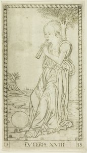 Euterpe, płyta osiemnasta z Apollo i Muz autorstwa Master of the E Series Tarocchi