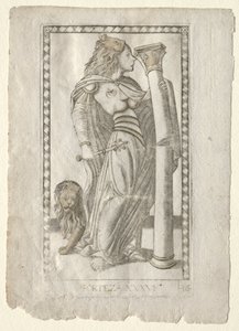 Forteza z Tarocchi, seria B: Cosmic Principles & Virtues, #36, przed 1467. autorstwa Master of the E Series Tarocchi