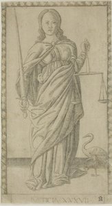 Sprawiedliwość, płyta 37 z Genii i cnót autorstwa Master of the E Series Tarocchi