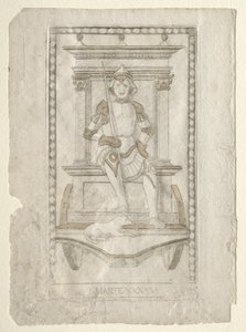 Mars z Tarocchi, seria A: Firmaments of the Universe, #45, przed 1467. autorstwa Master of the E Series Tarocchi