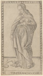 Temperancia (Wstrzemięźliwość) autorstwa Master of the E Series Tarocchi