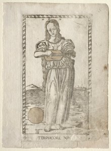 Terpsichore (taniec i pieśń) (z serii Tarocchi D: Apollo and the Muses, #13) autorstwa Master of the E Series Tarocchi