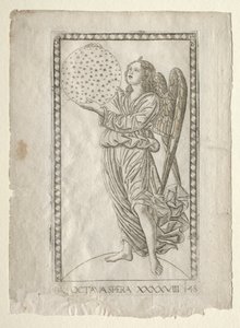 Anioł ósmej sfery z Tarocchi, seria A..., przed 1467. autorstwa Master of the E Series Tarocchi