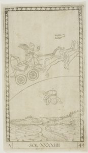 Słońce, płyta 44 z Planets and Spheres autorstwa Master of the E Series Tarocchi