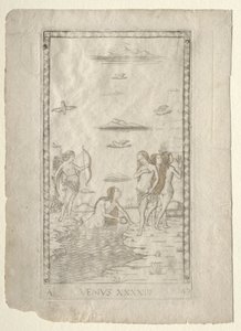 Wenus z Tarocchi, seria A: Firmaments of the Universe, #43, przed 1467. autorstwa Master of the E Series Tarocchi