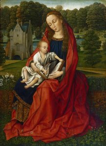 Niderlandzki: Maria spotkała miłą Dziewicę z Dzieciątkiem na tle krajobrazu autorstwa Master of the Embroidered Foliage