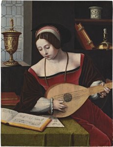 Niderlandzki: Maria Magdalena rozmyślająca o lutnistce autorstwa Master of the Female Half Lengths