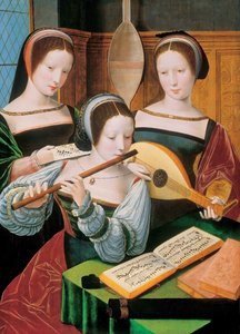 niderlandzki: Musicerend gezelschap Kobiety muzycy / Trzy panie grające muzykę autorstwa Master of the Female Half Lengths