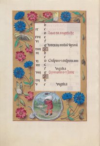 Godziny królowej Izabeli Katolickiej, królowej Hiszpanii: Fol. 11v, październik, ok. godz. 1500. autorstwa Master of the First Prayerbook of Maximillian