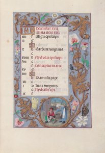 Godzinki królowej Izabeli Katolickiej, królowej Hiszpanii:  Fol. 13r, grudzień autorstwa Master of the First Prayerbook of Maximillian