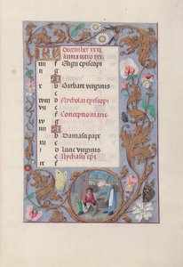 Godziny królowej Izabeli Katolickiej, królowej Hiszpanii: Fol. 13r, grudzień, ok. godz. 1500. autorstwa Master of the First Prayerbook of Maximillian